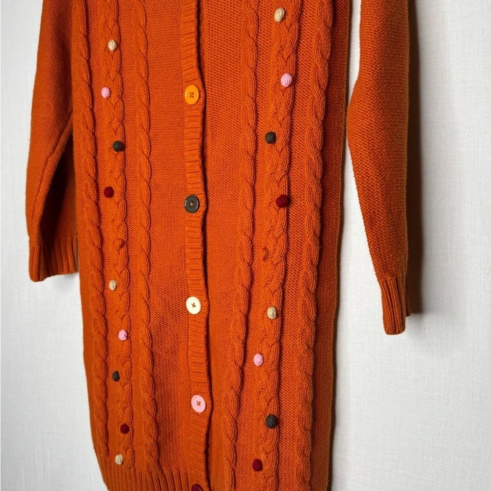 Gymboree Girls Orange Button Down Sweater Dress Sz 7-8 Long Sleeve Cable Knit
